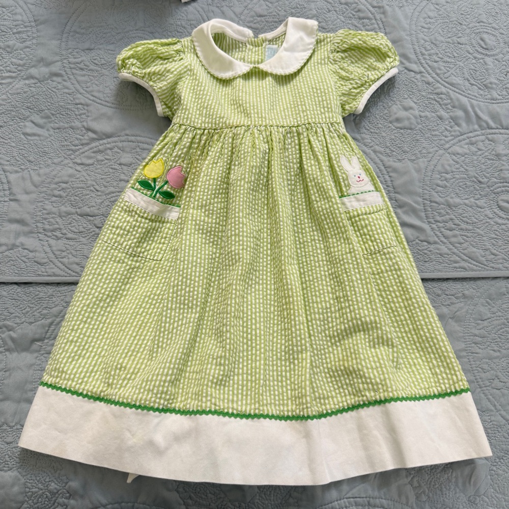Betti Terrell Easter Dress Green White Seersucker Classic Preppy Southern Spring